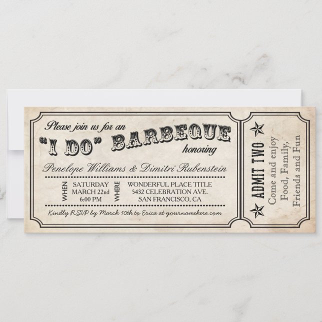 I DO BBQ Vintage Ticket Invitations (Front)
