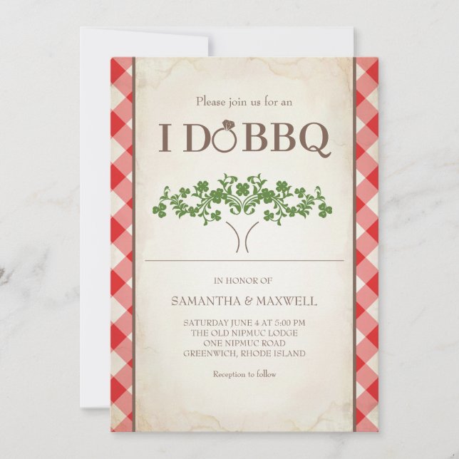 I Do BBQ Wedding Invitations Red Gingham Pattern (Front)
