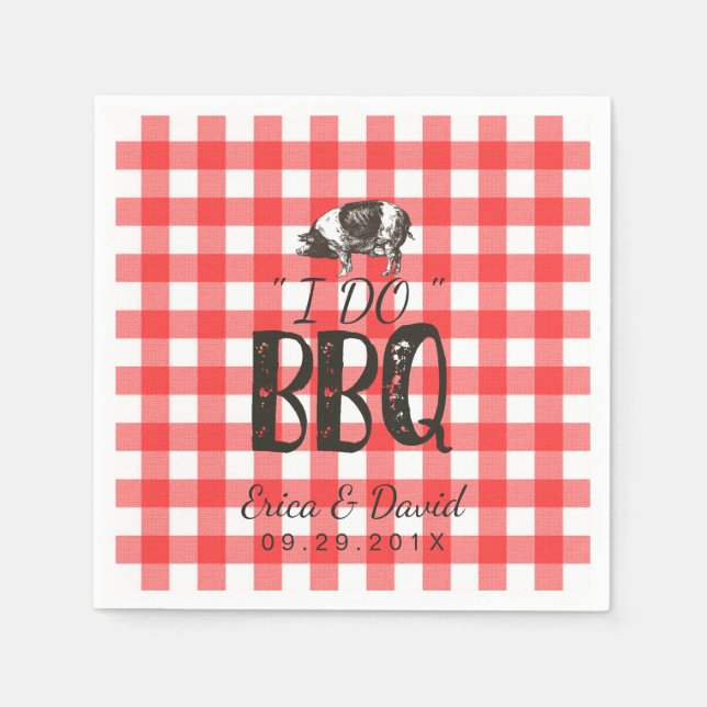 I Do BBQ Wedding Party Red Gingham Pig Roast Napkin (Front)