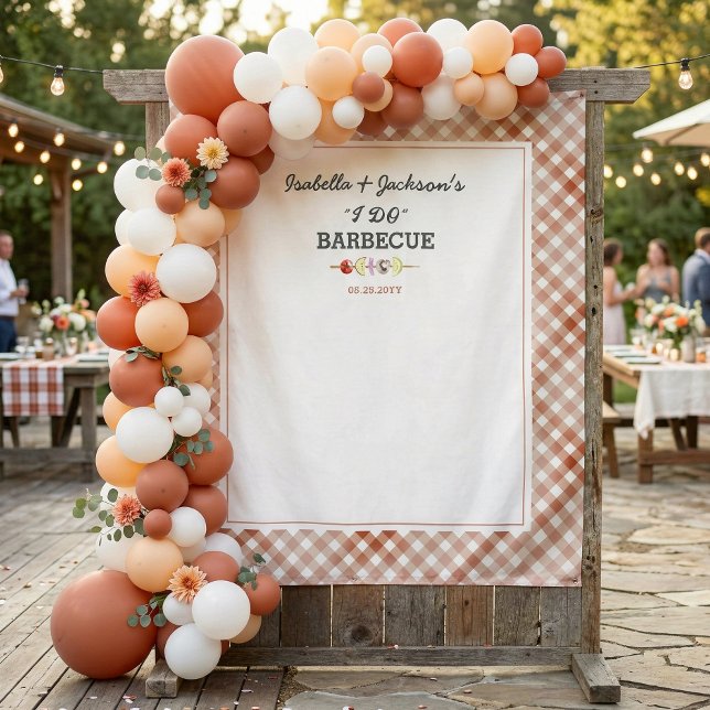 I DO BBQ Wedding Shower Backdrop Tapestry (Customize with names and date and choose size.)