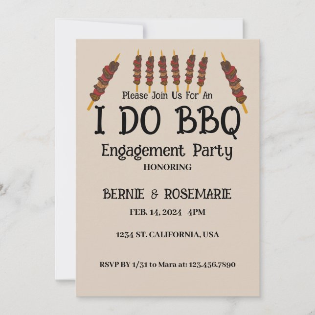 I DO BBQ With Barbecue Stick Grill Invitation (Front)