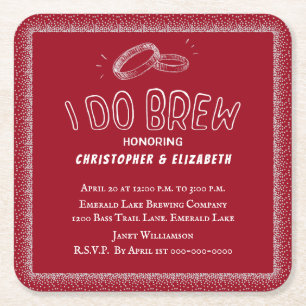 I Do Brew Blue Couples Wedding Shower Square Paper Square Paper Coaster