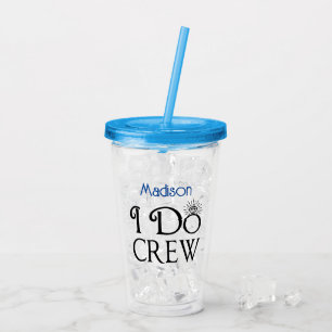 I Do Crew Black Pink Monogram Wedding Bridesmaid Acrylic Tumbler