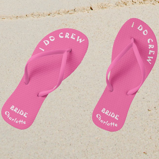 I Do Crew Bride To Be Personalised Pink Thongs (Sand)