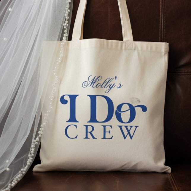I Do Crew in Blue - Custom Wedding Party Tote Bag (Get the crew together in style with this trendy "I Do Crew" design!)