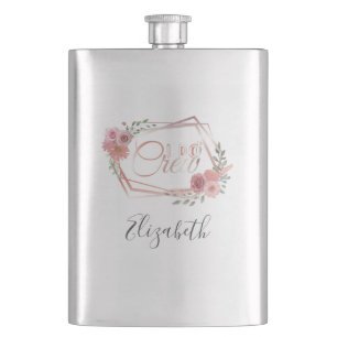 I Do Crew Pink Floral Blush Pink Flowers Greenery Hip Flask
