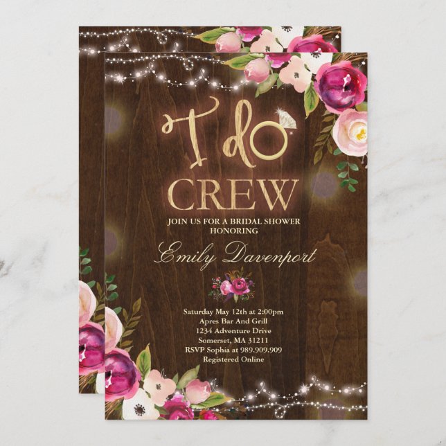 I Do Crew Rustic Bridal Shower Invitation Florals (Front/Back)