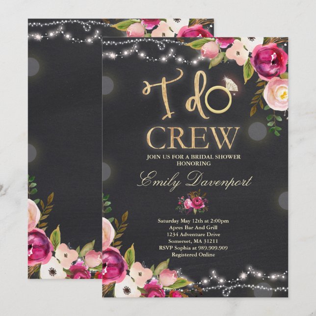 I Do Crew Rustic Bridal Shower Invitation Florals (Front/Back)
