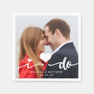I Do Cute Heart Photo Wedding Paper Napkin