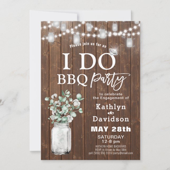 I DO Engagement Elegant Eucalyptus Greenery BBQ Invitation (Front)