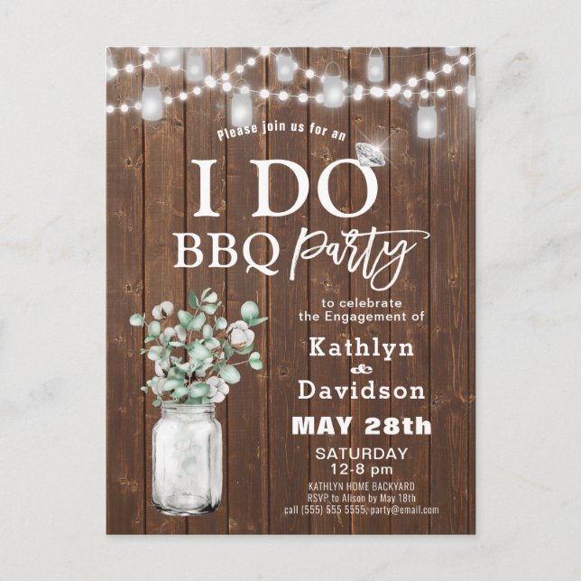 I DO Engagement Elegant Eucalyptus Greenery BBQ Invitation Postcard (Front)