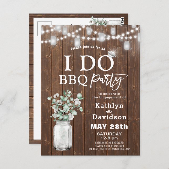 I DO Engagement Eucalyptus BBQ Party Invitation Postcard (Front/Back)