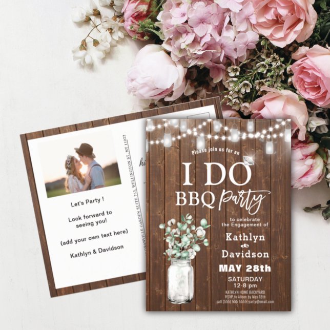 I DO Engagement Eucalyptus Photo BBQ Invitation Postcard (Creator Uploaded)