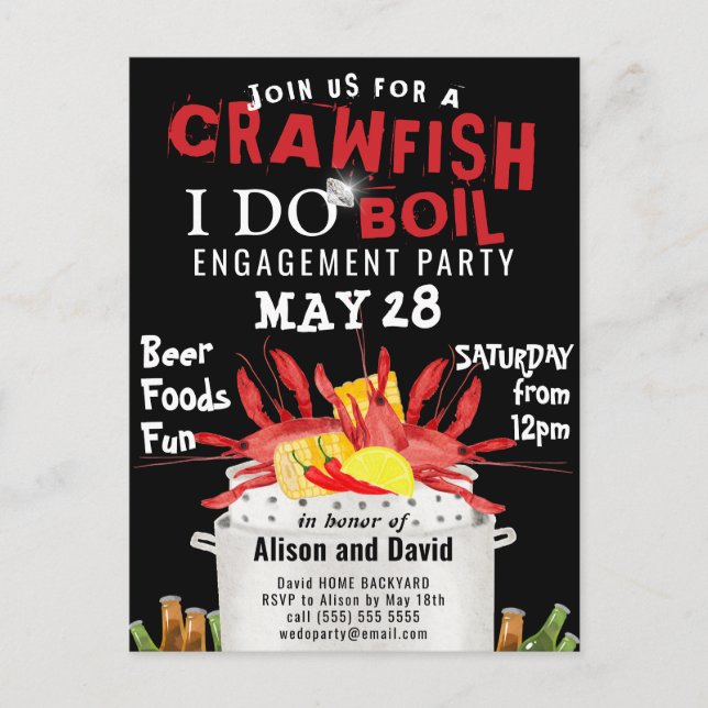 I DO Engagement Photo Crawfish Boil Invitation Postcard (Front)