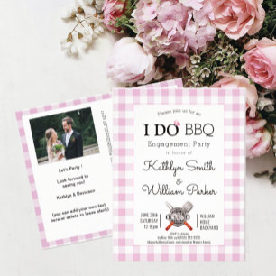 I DO Engagement Photo Pink Plaid BBQ Invitation Postcard