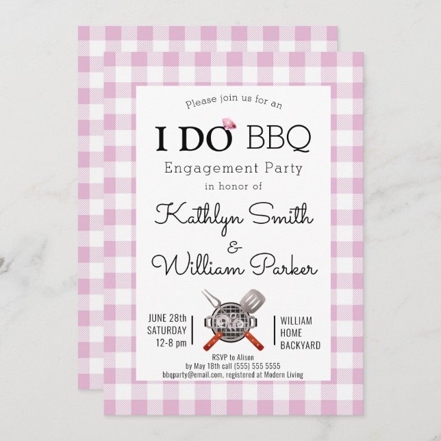 I DO Engagement Pink Plaid BBQ Party Invitation (Front/Back)