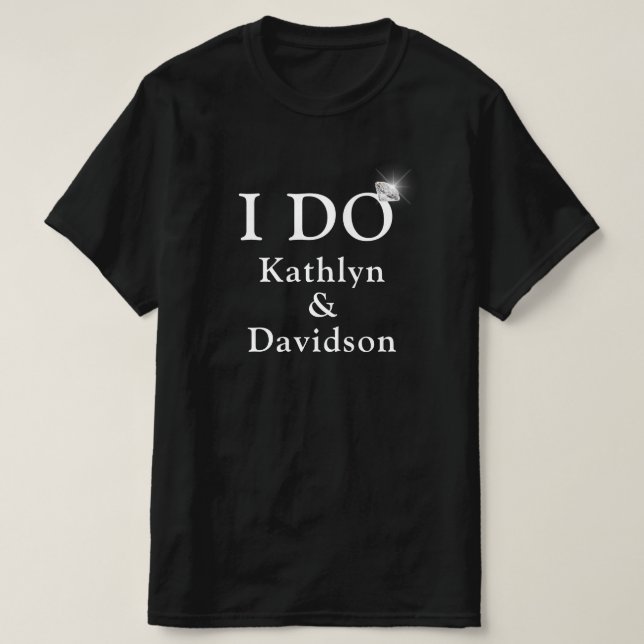I DO Engagement Ring Couples Name Minimalist Fun T-Shirt (Design Front)