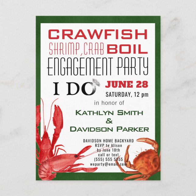 I DO Engagement Seafood Party Invitation Postcard (Front)