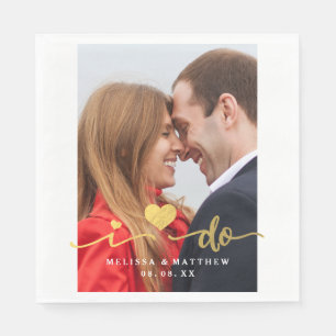 I Do Faux Gold Photo Wedding Paper Napkin