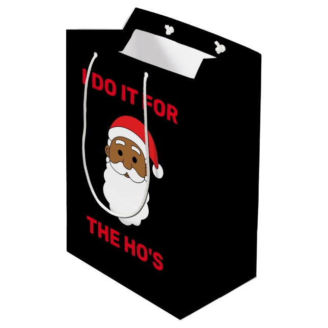I Do It For The Ho's African American Santa Black Medium Gift Bag (Back Angled)
