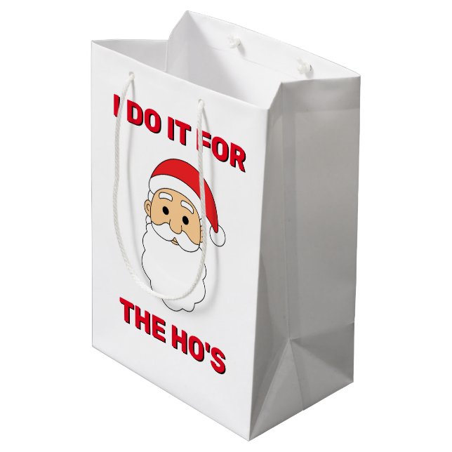 I Do It For The Ho's Santa Claus Naughty White Medium Gift Bag (Back Angled)