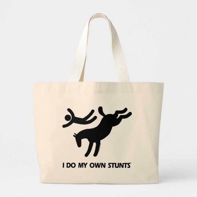 I Do My Own Stunts™  Horse: humourous picture of a Large Tote Bag (Front)