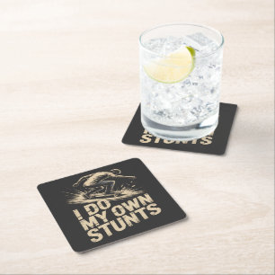 I DO MY OWN STUNTS Skateboard Square Paper Coaster