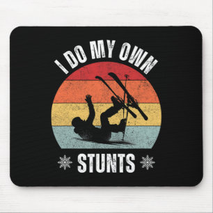 I Do My Own Stunts Skiing Retro Sunset Funny Ski Mouse Pad