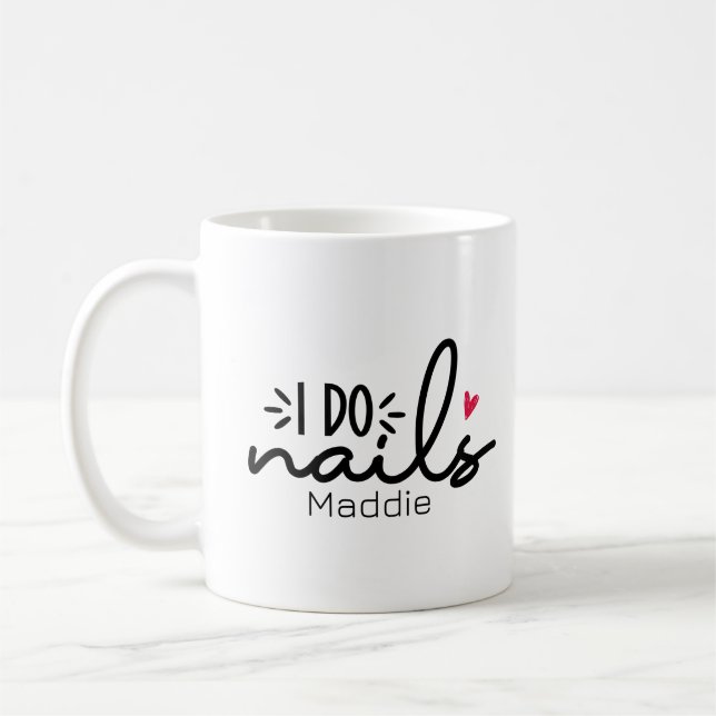 I Do Nails Red Heart Personalised   Coffee Mug (Left)
