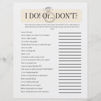 I Do or Don't Bridal Exciting Shower Game