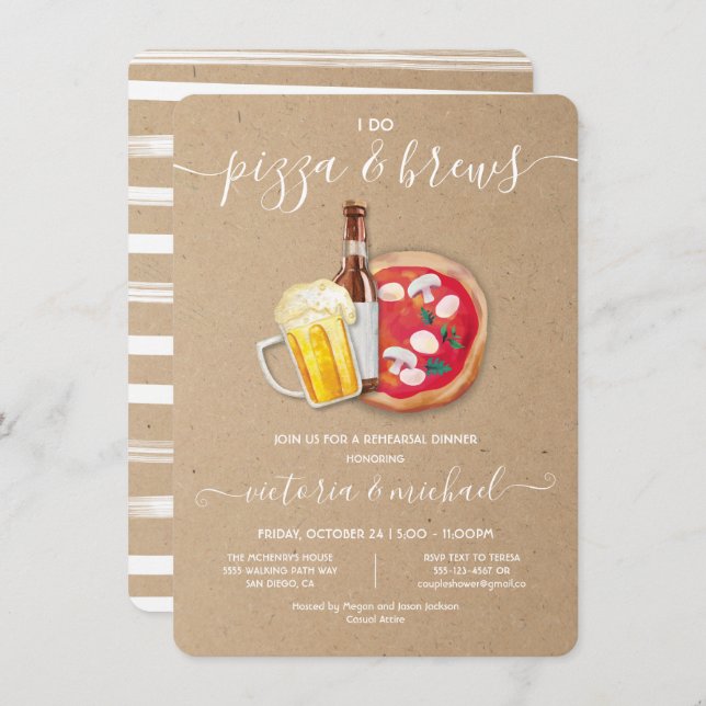 I do Pizza & Brews Rehearsal Dinner Invitation (Front/Back)