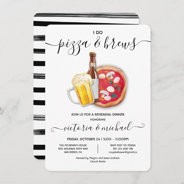 I do Pizza & Brews Rehearsal Dinner Invitation (Front/Back)