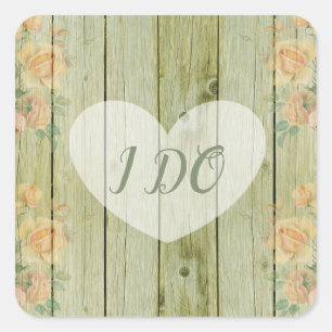 I Do Rustic Wood Rose Floral Wedding Stickers