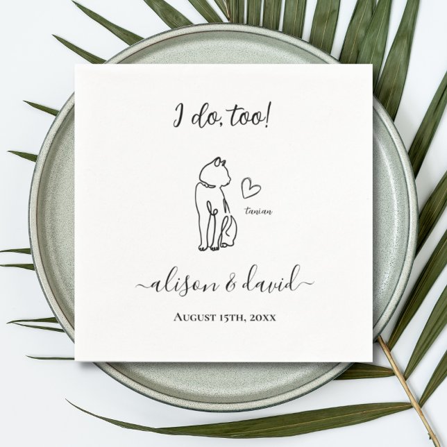 I do to Simple Black and White Cat Modern Wedding  Napkin (cat I do too! wedding napkin)