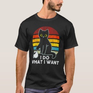 I Do What I Want Black Cat Pouring Coffee Vintage T-Shirt