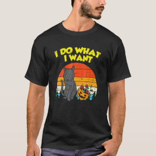 I Do What I Want Black Cat Retro Halloween T-Shirt
