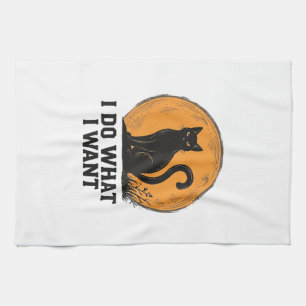 I Do What I Want Black Cat Vintage Shirt Design_1 Tea Towel