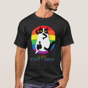 I Do What I Want Cat Gay Pride Drinking Beer Lgbt T-Shirt