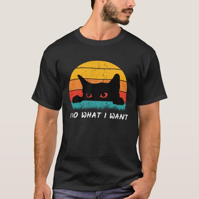 I Do What I Want Cat  Retro Cat    Cat  24 T-Shirt (Front)