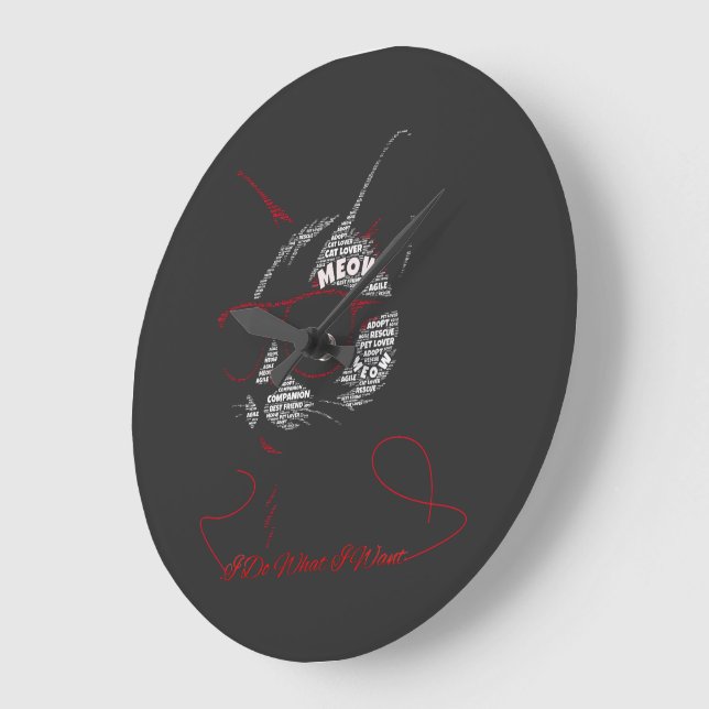 I Do What I Want Cat Typography Large Clock (Angle)