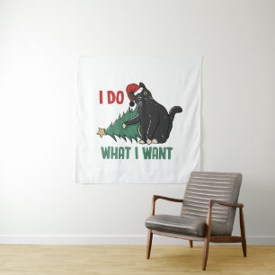 I Do What I Want Christmas Black Cat Holiday Tapestry
