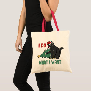 I Do What I Want Christmas Black Cat Holiday  Tote Bag