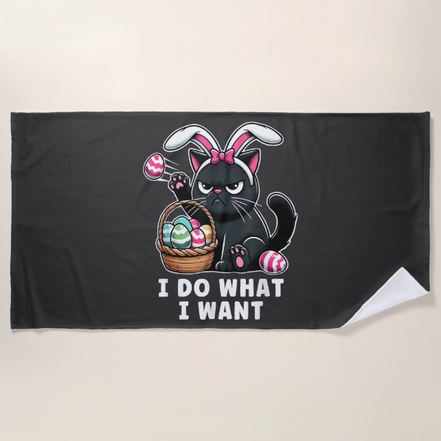 i do what i want Easter Cat Beach Towel (Front)
