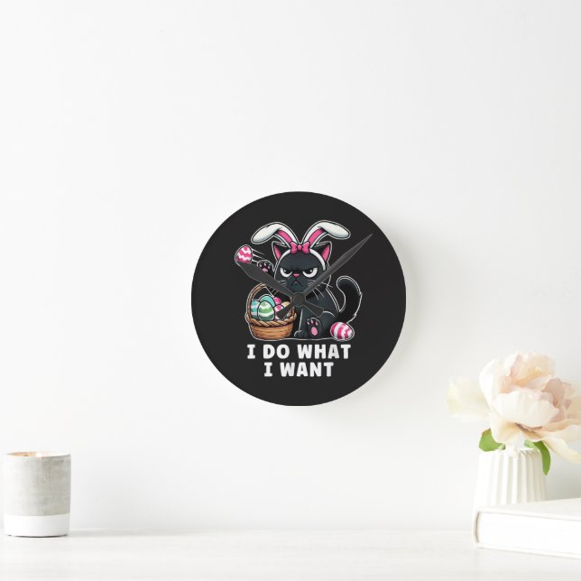 i do what i want Easter Cat Round Clock (Home)