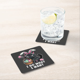 i do what i want Easter Cat Square Paper Coaster