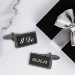 I Do with Black and White Wedding Date Groom Gunmetal Finish Cufflinks<br><div class="desc">Personalised wedding cufflink design for the groom features "I do" wording and custom wedding date.  Black background and white text colours can be modified to coordinate with any wedding colour scheme.</div>