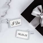 I Do with Black and White Wedding Date Groom Silver Finish Cufflinks<br><div class="desc">Personalised wedding cufflink design for the groom features "I do" wording and custom wedding date.  White background and black text colours can be modified to coordinate with any wedding colour scheme.</div>