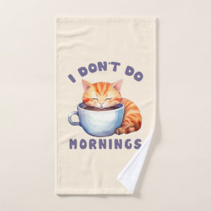 I Don’t Do Mornings – Cute Orange Cat with Coffee  Bath Towel Set