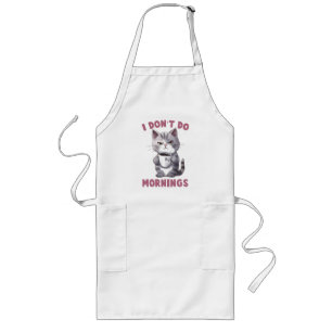I Don’t Do Mornings – Grey Cat with Coffee Long Apron