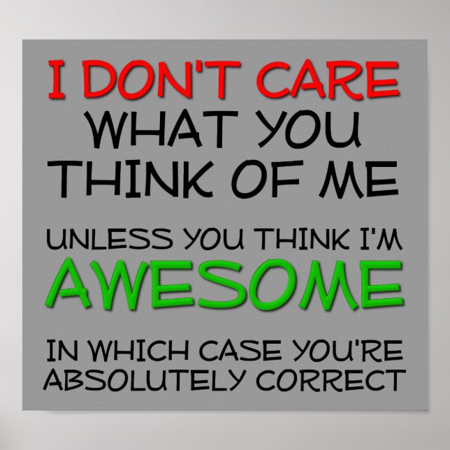 I Don't Care, I'm Awesome!  Funny Poster Sign (Front)